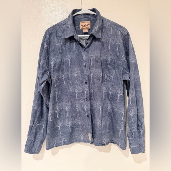 Woolrich Other - Woolrich Blue Printed Tree Pattern Long Sleeve Button Up 100% Cotton Shirt sizeL